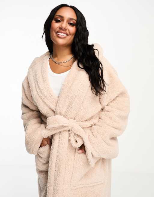 Loungeable Curve cozy sherpa hooded maxi robe in mink