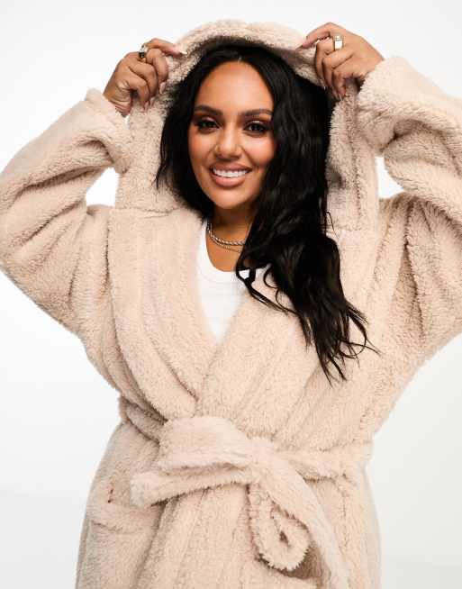 Loungeable Curve cozy sherpa hooded maxi robe in mink