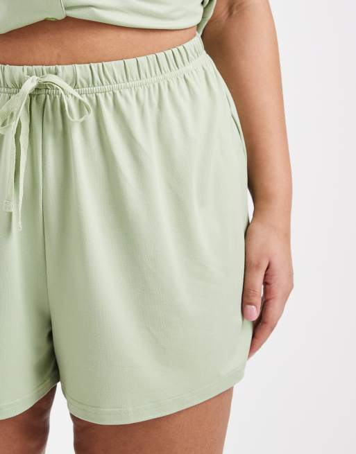 Loungeable Curve - Ensemble short et chemise à manches courtes en jersey ultra doux - Sauge pâle, 3 de 4