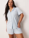 [Loungeable] Loungeable Curve jersey short sleeve shirt & shorts pyjama set in blue 20 BLUE