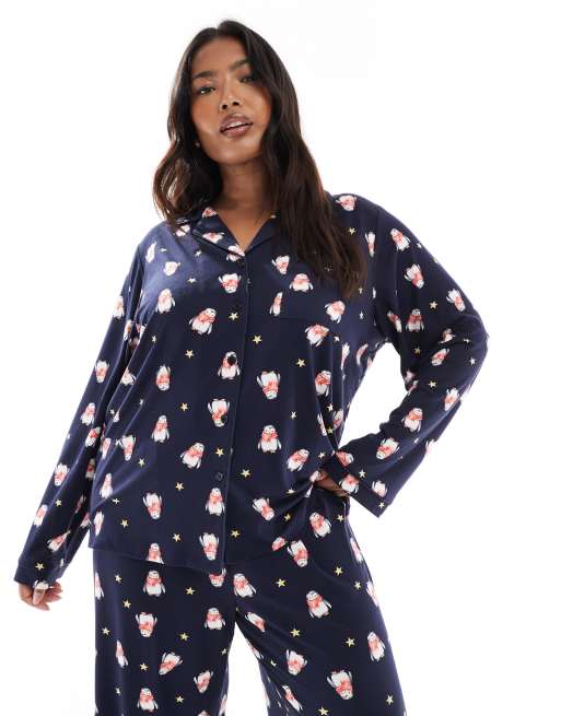 Loungeable Curve - Jul - Marineblå pyjamassæt med pingvinprint i superblød jersey , 4 af 4