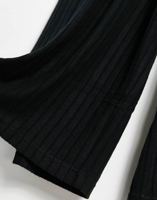Loungeable Curve - Mix en match - Zachte geribbelde gebreide wijde broek in zwart, 3 van 3