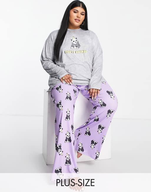 Loungeable Curve - Party Panda - Pigiama grigio e viola
