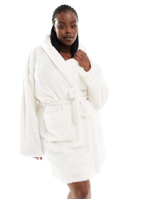 Loungeable Curve - Peignoir court en sherpa avec capuche à oreilles - Crème