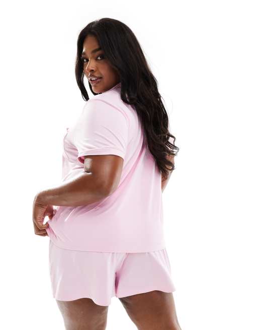 Loungeable Curve Pyjama avec chemise a manches courtes et short en jersey Rose ASOS