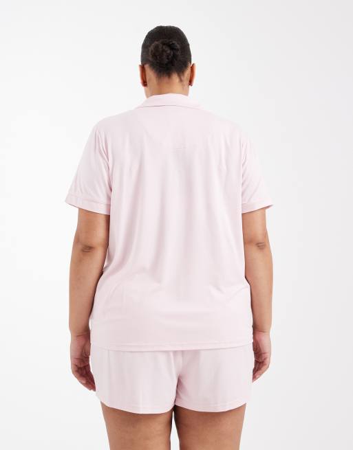 Loungeable Curve super soft jersey short sleeve shirt & shorts pajama set in muted pink, 2 of 4