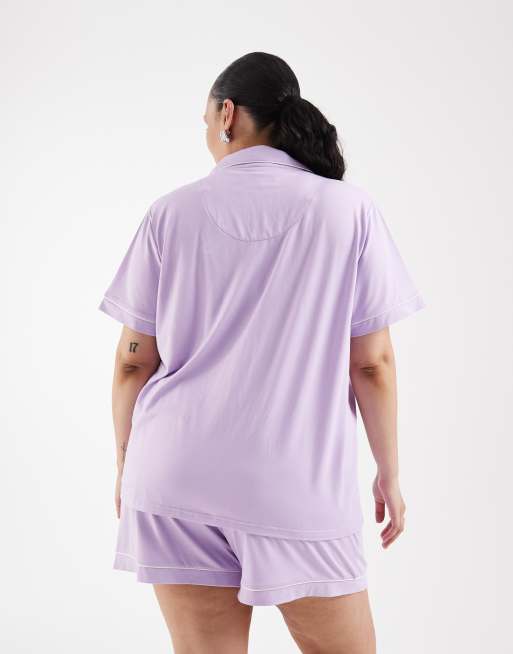 Loungeable Curve superblødt jerseysæt med revers-top og shorts i lilla, 4 af 4