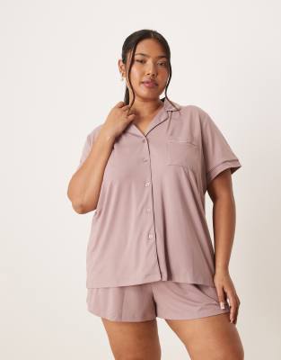 Curve supersoft jersey short sleeve shirt & shorts pajama set in dusty mauve-pink