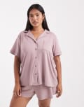 [Loungeable] Loungeable Curve supersoft jersey short sleeve shirt & shorts pyjama set in dusty mauve-Pink 22 Dusty mauve