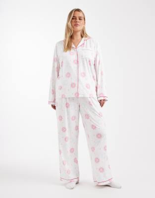 Loungeable Curve - Superweicher Pyjama aus Jersey mit mehrfarbigem Himmelskörpermuster, bestehend aus Oberteil mit Rever...