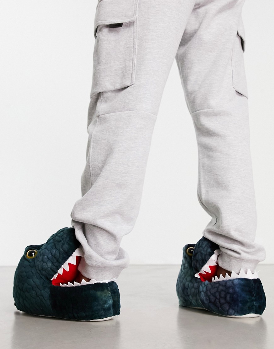 Loungeable dinosaur slippers in navy-Green