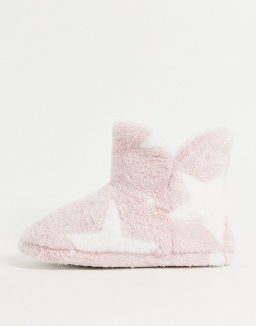 Loungeable embossed star slipper boot on pink
