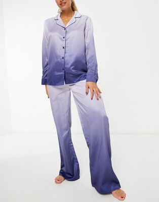 Loungeable ombre satin revere pyjama set in navy - ASOS Price Checker
