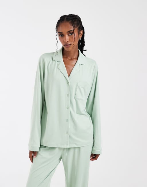 Loungeable - Ensemble de pyjama ample en jersey ultra-doux avec col à revers - Vert, 2 de 4