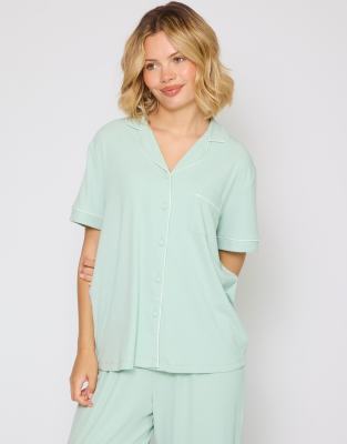 Ensemble de pyjama côtelé classique avec chemise manches courtes et pantalon - Vert 36
