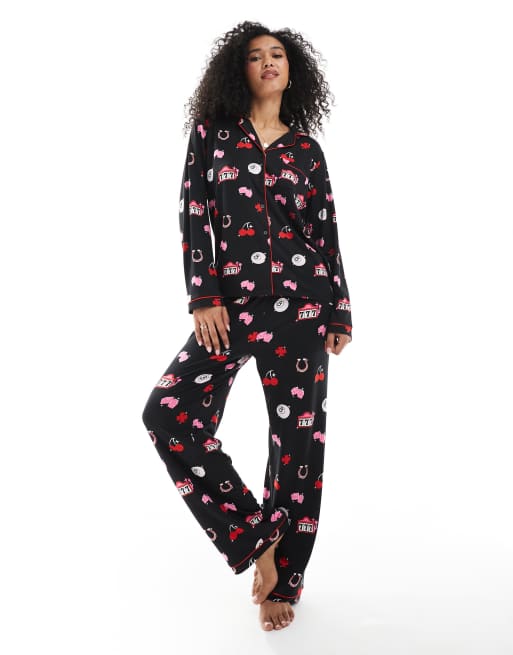 Loungeable - Ensemble de pyjama en jersey ultra-doux à motif porte-bonheur - Noir, 2 de 4