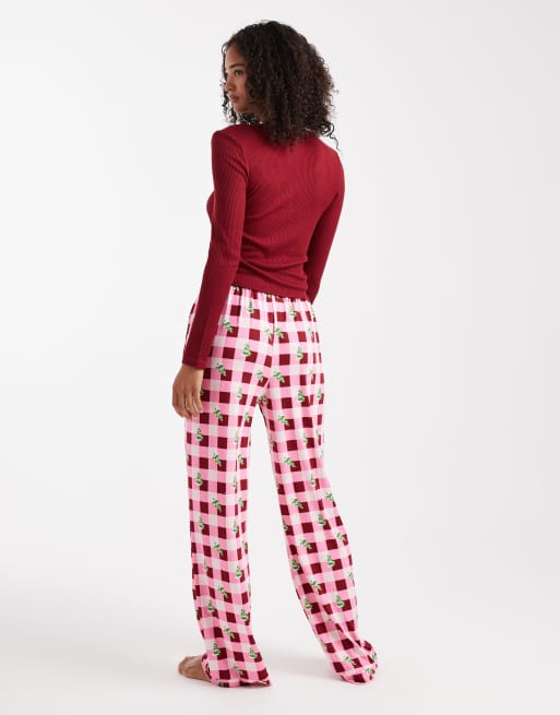 Loungeable - Ensemble de pyjama long de Noël avec haut à col boutonné et pantalon à imprimé arbre - Baie, 4 de 4