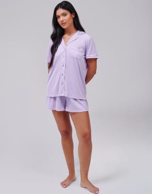 Ensemble en jersey côtelé ultra-doux avec haut classique à manches courtes - Lilas-Violet 36