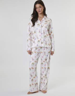 Ensemble pantalon et top manches longues en jersey imprimé lapin - Multicolore XL