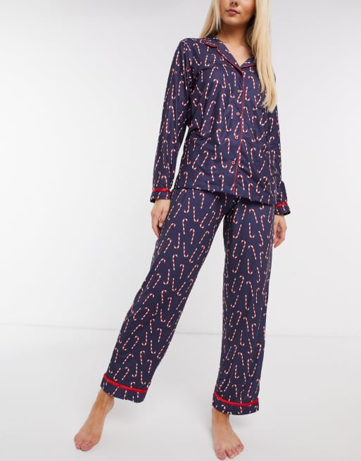 Loungeable - Ensemble pyjama de Noël super doux à imprimé sucre d'orge - Bleu marine