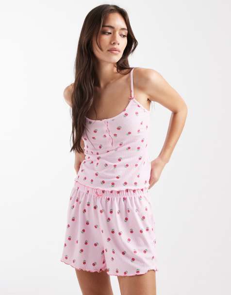 Loungeable - Ensemble short et caraco en tissu gaufré à imprimé fleuri - Rose - view 1