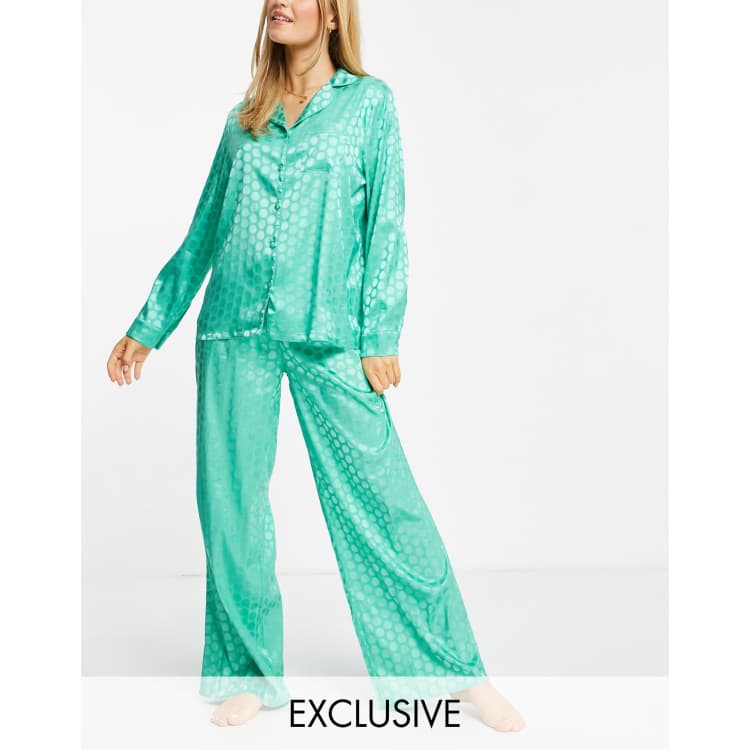 ASOS Newton Satin Jacquard Spot Shirt & Wide Leg Pajama Set