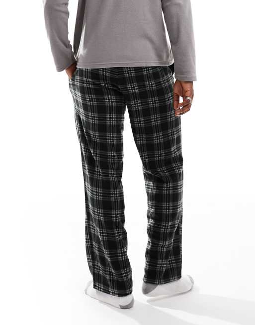 Loungeable fleece check pants pyjama set in grey ASOS