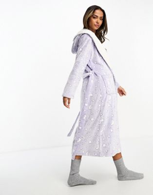 Loungeable fleece moons and stars robe in blue - ASOS Price Checker