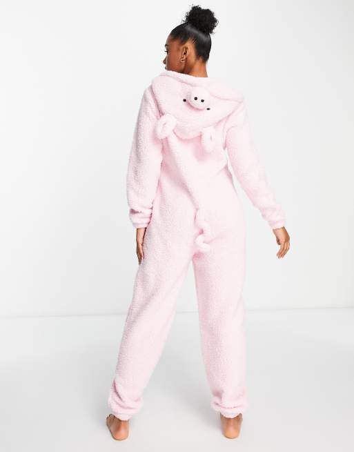 Loungeable fleece pig all in one in pink