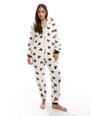 Loungeable Loungeable fleece print all in one in multi
