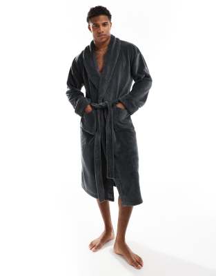 Loungeable fleece shawl collar robe in grey