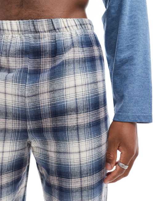 Loungeable fleece stripe top and check pants pyjama set in black, 4 of 4