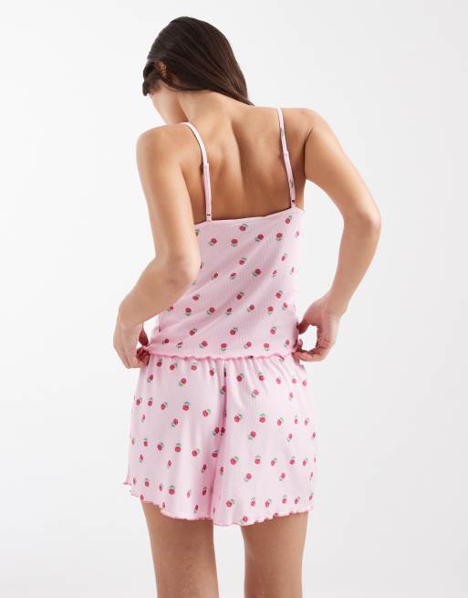 Loungeable floral print baby waffle cami and shorts set in pink, 4 of 4