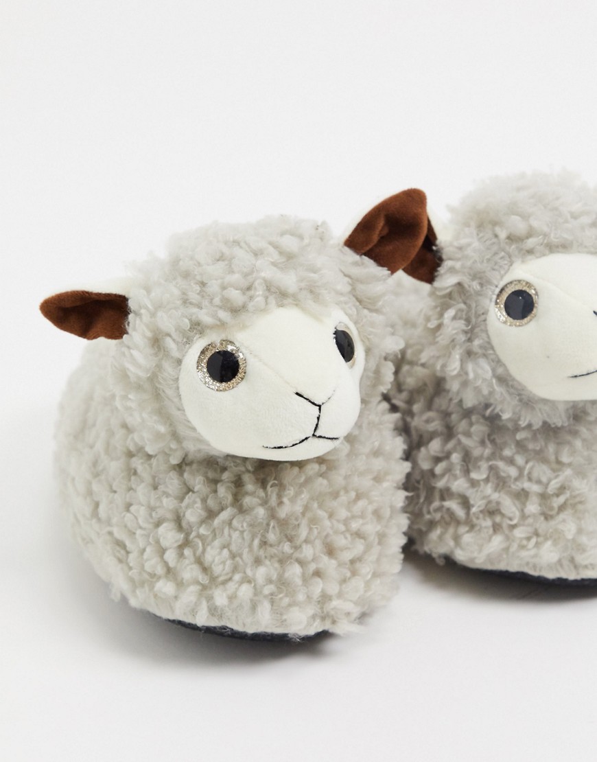 Loungeable fluffly sheep slippers in biege-Beige