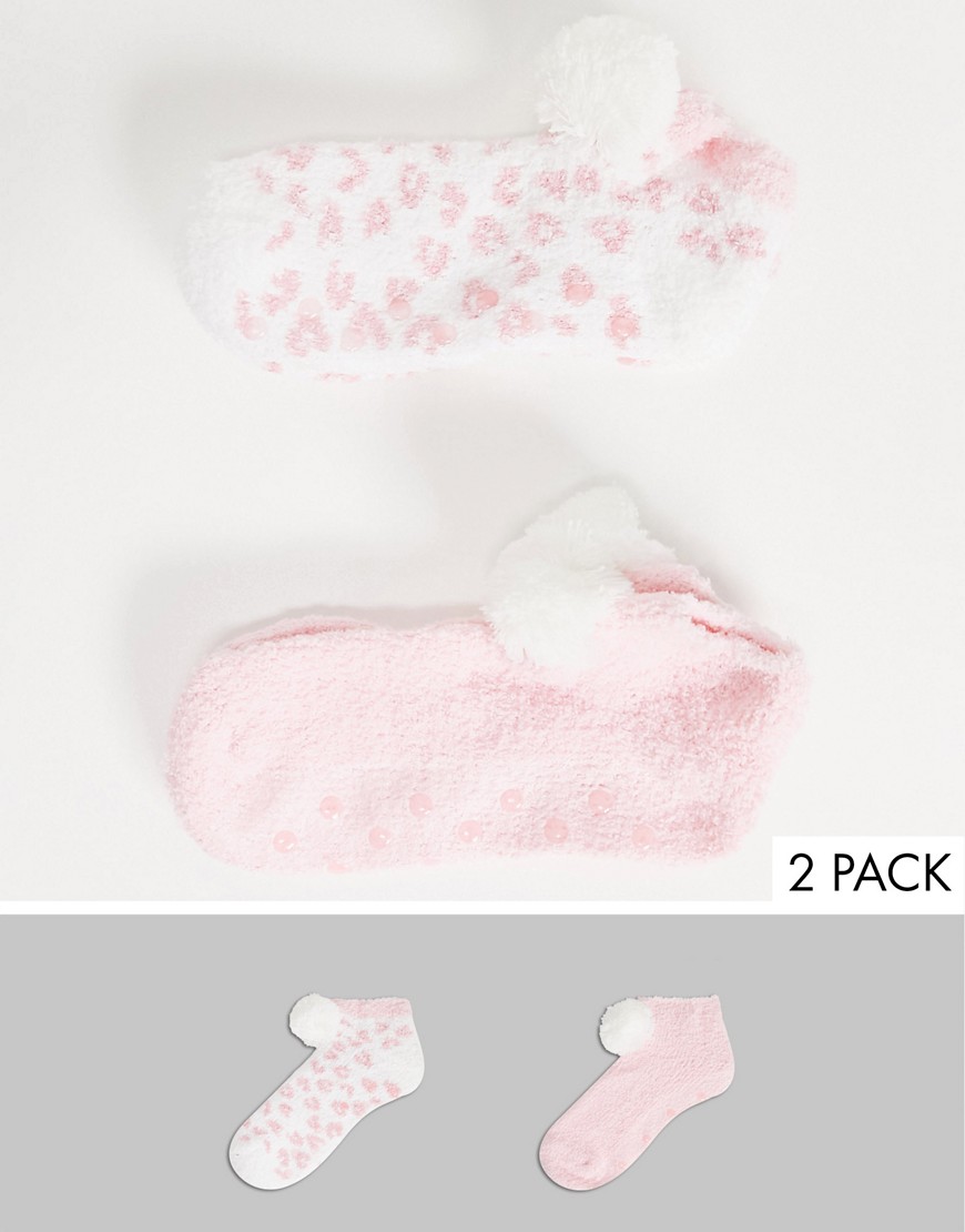 Loungeable fluffy 2 pack lounge socks in pink leopard