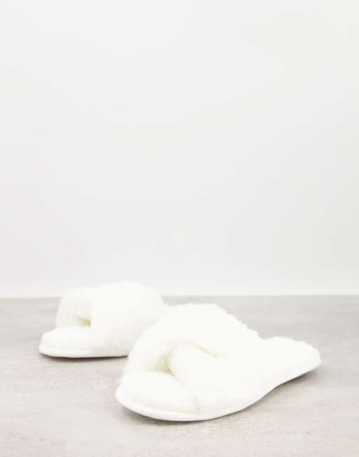 Fluffy cross front online slippers