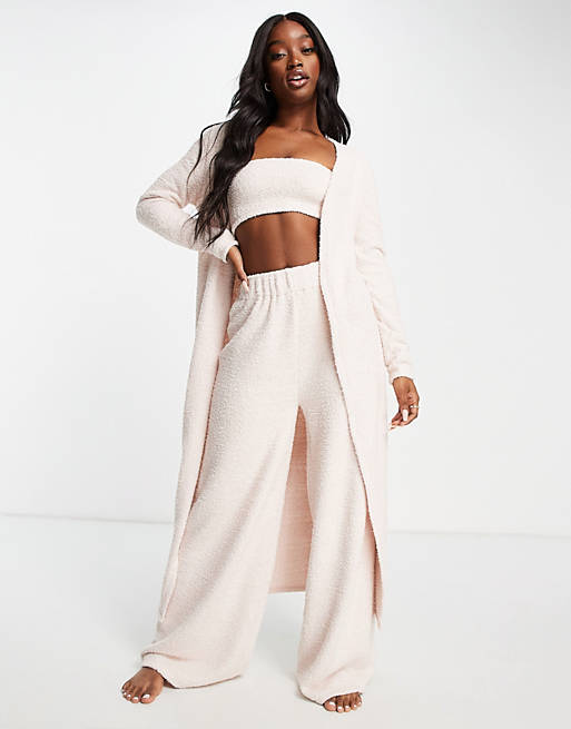 Loungeable fluffy maxi cardigan in pale pink