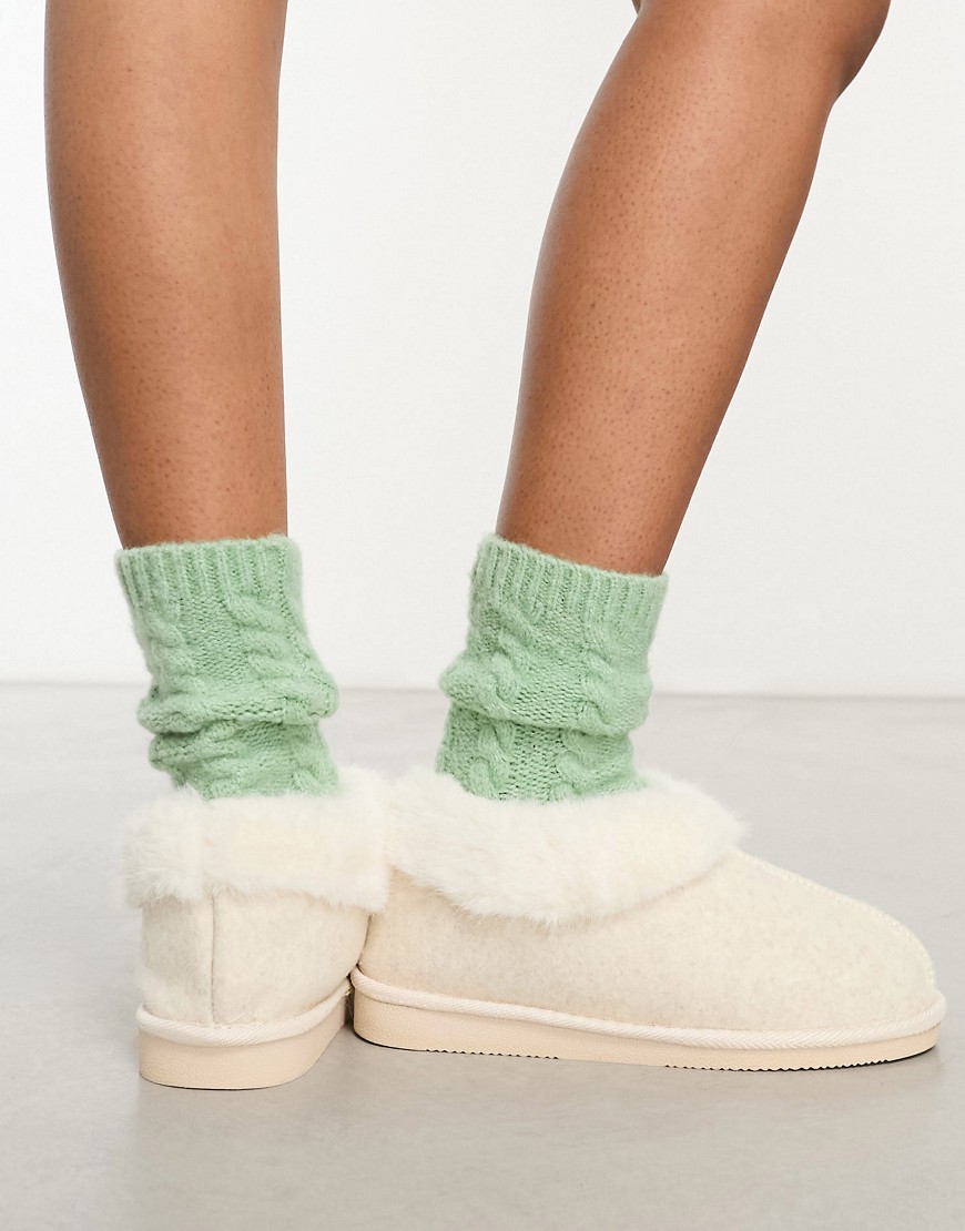 fluffy mini bootie slipper in cream-White