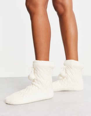 Loungeable fluffy pom pom socks in cream - ASOS Price Checker