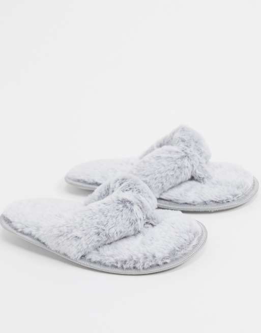 Loungeable fluffy thong slipper in two tone grey ASOS