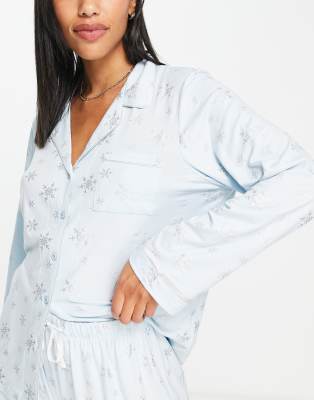Loungeable foil snowflake pyjamas in light blue