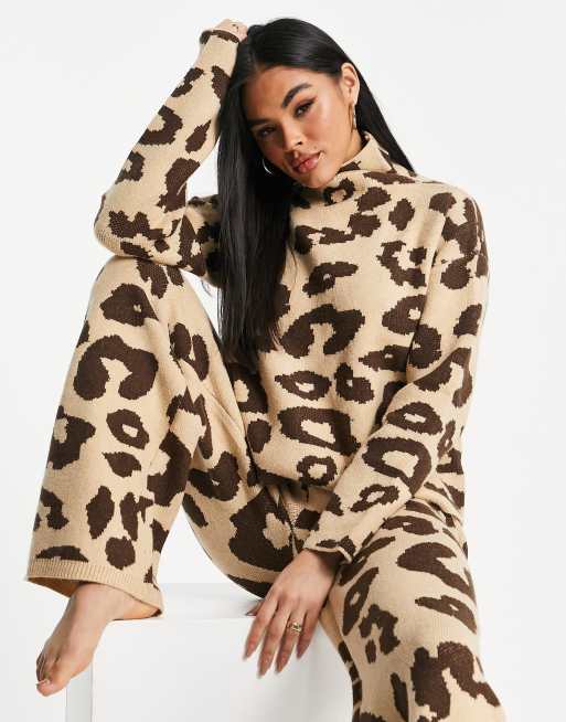 Loungeable - Gebreide trui met col en luipaardprint