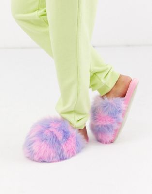 Loungeable - Gekleurde pantoffels van imitatiebont in roze en paars-Multi