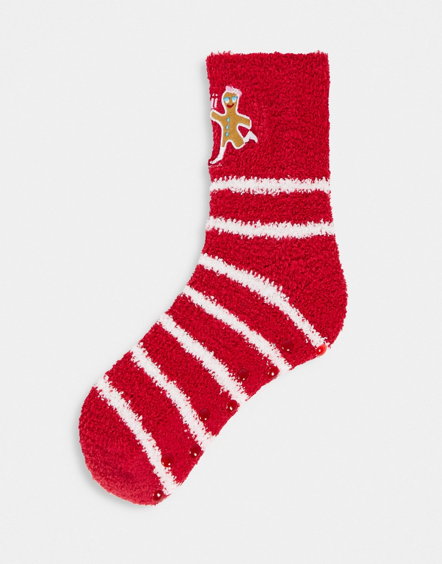 Loungeable gingerbread man cozy socks in christmas gift box-Red