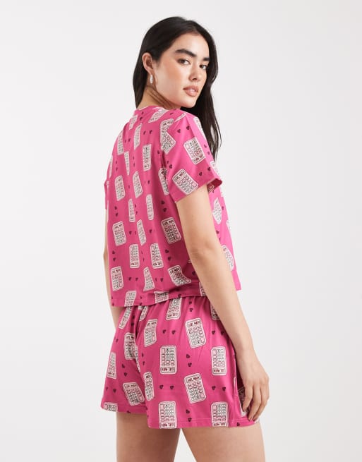 Loungeable - Girl Math - Pyjamaset van T-shirt en short in felroze, 4 van 4