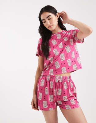 Loungeable Girl Math T-shirt And Shorts Pajama Set In Pink