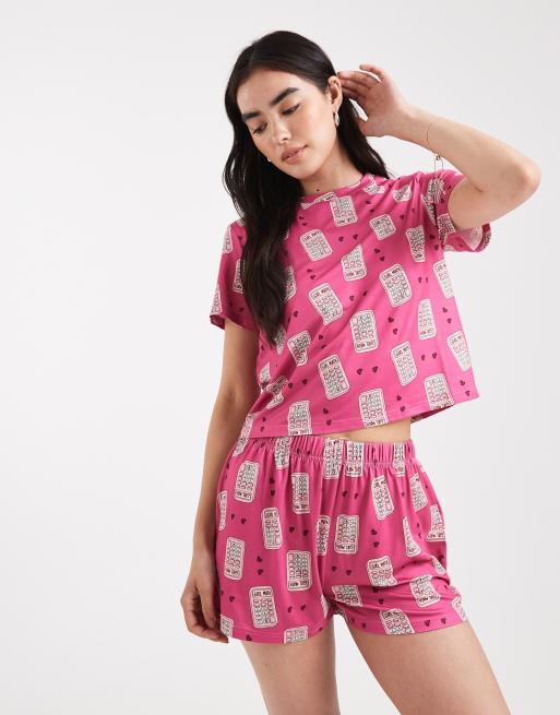 Loungeable girl math t-shirt and shorts pajama set in hot pink, 2 of 4