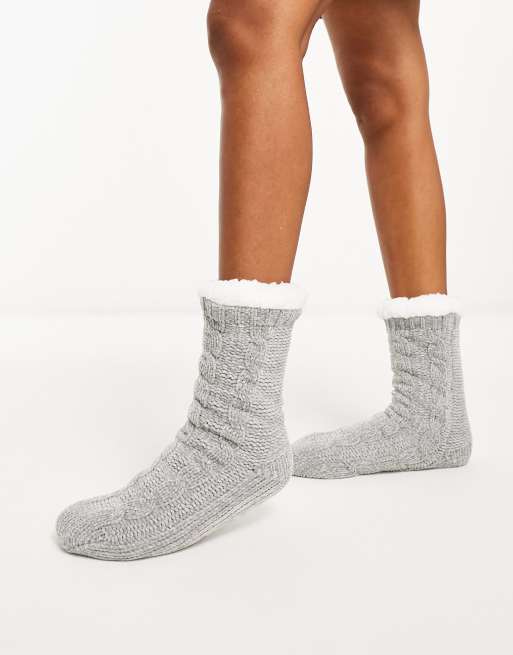 Loungeable – Grå strumptofflor i mysig chenille