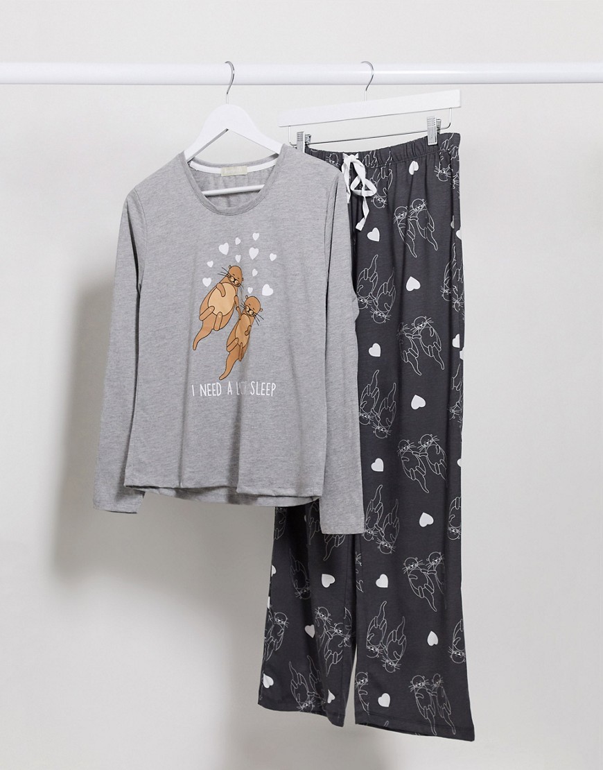 Loungeable - Grijze pyjamaset met otter-Grijs