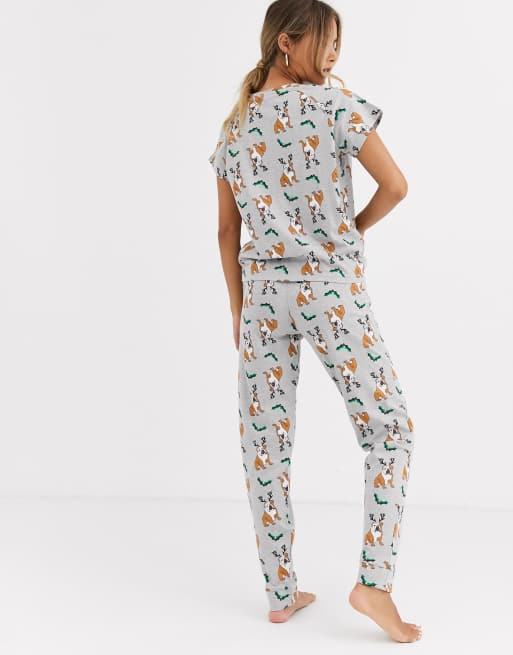 Loungeable his and hers bulldog print pyjama set